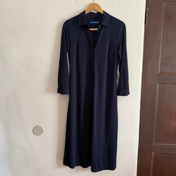 J. MCLAUGHLIN | Navy Blue Button Down Catalina Cloth Shirt Dress Medium *No Belt - Picture 2 of 8